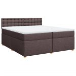 Pat box spring cu saltea, maro închis, 200×200 cm, textil