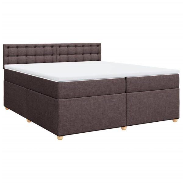 Pat box spring cu saltea, maro închis, 200×200 cm, textil