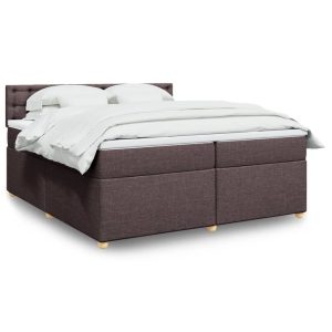 Pat box spring cu saltea, maro închis, 200×200 cm, textil