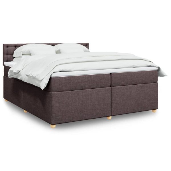 Pat box spring cu saltea, maro închis, 200×200 cm, textil