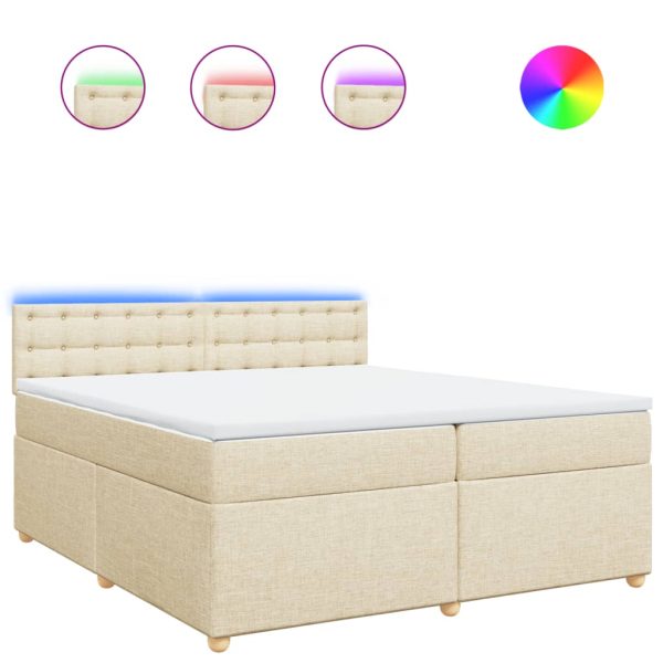 Pat box spring cu saltea, crem, 200×200 cm, textil
