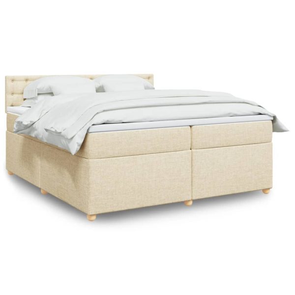 Pat box spring cu saltea, crem, 200×200 cm, textil
