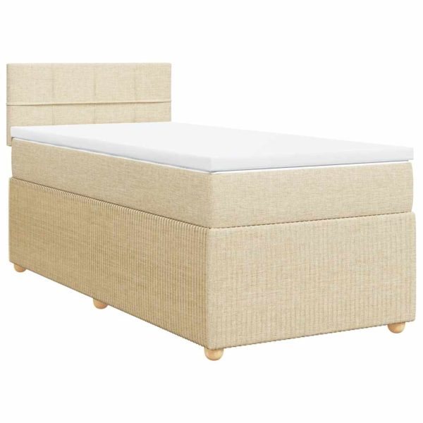 Pat box spring cu saltea, crem, 90×190 cm, textil