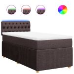 Pat box spring cu saltea, maro închis, 90×190 cm, textil