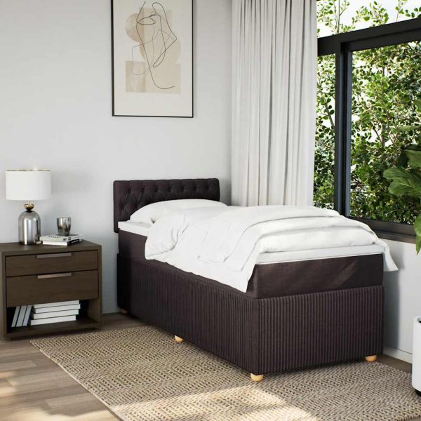 Pat box spring cu saltea, maro închis, 90×190 cm, textil