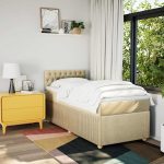 Pat box spring cu saltea, crem, 90×190 cm, textil