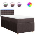 Pat box spring cu saltea, maro închis, 90×190 cm, textil