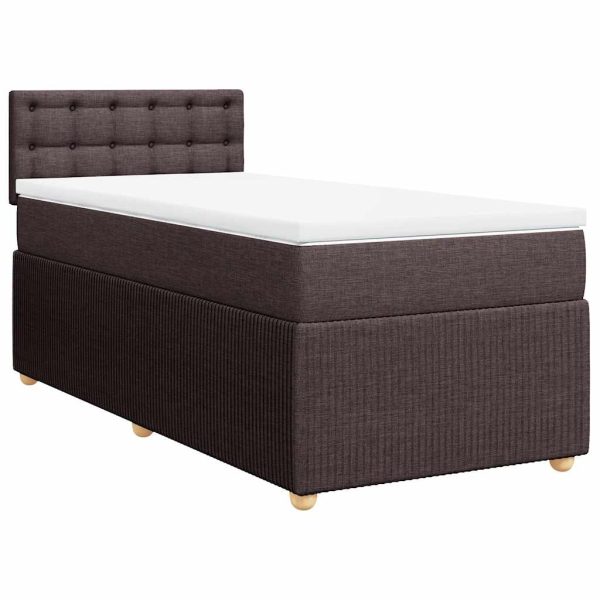 Pat box spring cu saltea, maro închis, 90×190 cm, textil