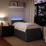 Pat box spring cu saltea, gri închis, 80×200 cm, catifea