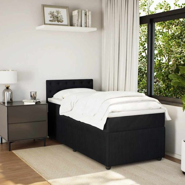 Pat box spring cu saltea, negru, 80×200 cm, catifea