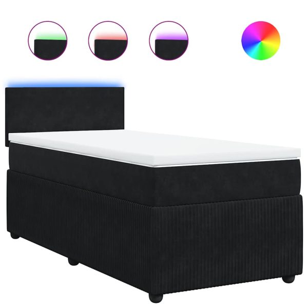 Pat box spring cu saltea, negru, 90×190 cm, catifea