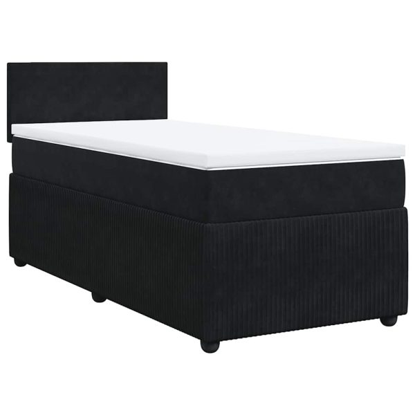 Pat box spring cu saltea, negru, 90×190 cm, catifea
