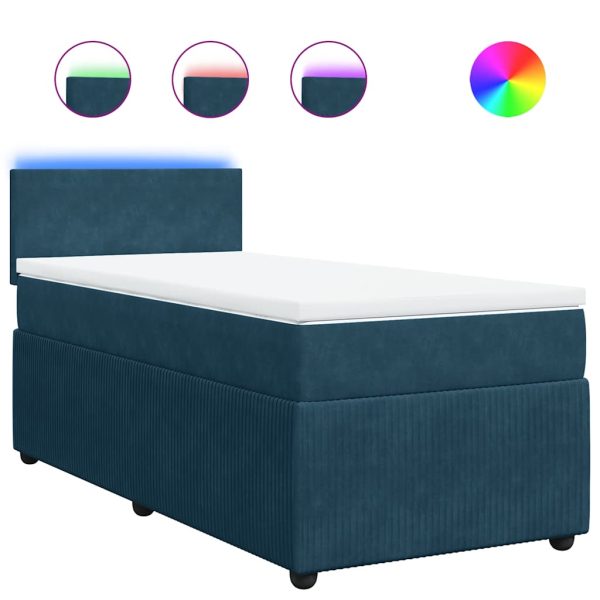 Pat box spring cu saltea, albastru, 90×190 cm, catifea