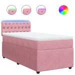 Pat box spring cu saltea, roz, 90×190 cm, catifea