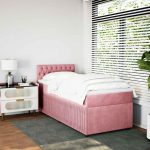 Pat box spring cu saltea, roz, 90×190 cm, catifea