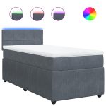 Pat box spring cu saltea, gri închis, 90×190 cm, catifea