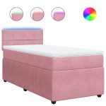 Pat box spring cu saltea, roz, 90×190 cm, catifea