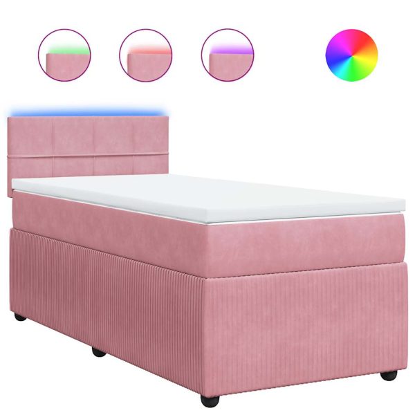 Pat box spring cu saltea, roz, 90×190 cm, catifea
