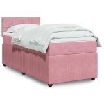 Pat box spring cu saltea, roz, 90×190 cm, catifea