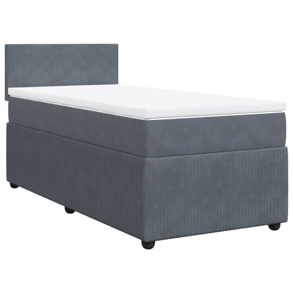 Pat box spring cu saltea, gri închis, 90×200 cm, catifea