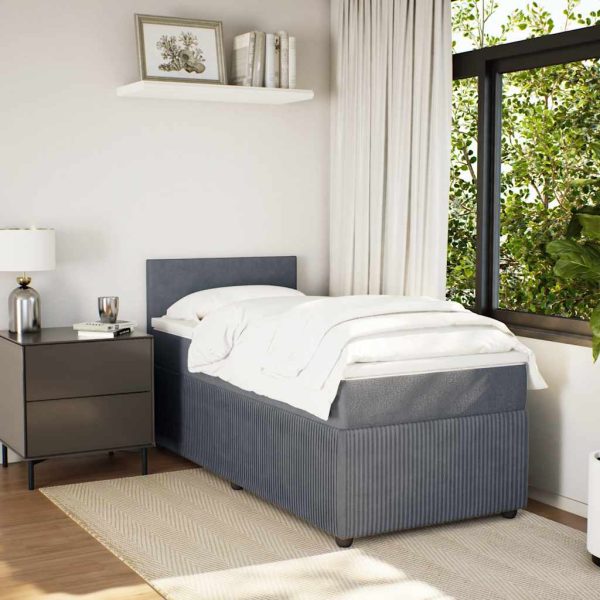 Pat box spring cu saltea, gri închis, 90×200 cm, catifea