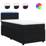 Pat box spring cu saltea, negru, 90×200 cm, catifea