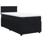 Pat box spring cu saltea, negru, 90×200 cm, catifea