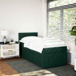 Pat box spring cu saltea, verde închis, 100×200 cm, catifea