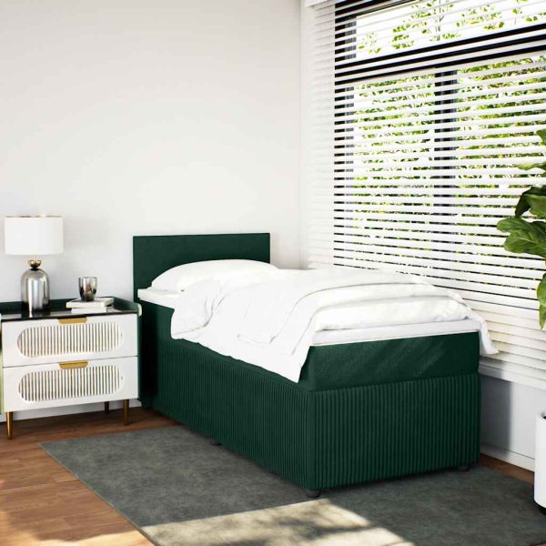 Pat box spring cu saltea, verde închis, 100×200 cm, catifea