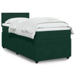 Pat box spring cu saltea, verde închis, 100×200 cm, catifea