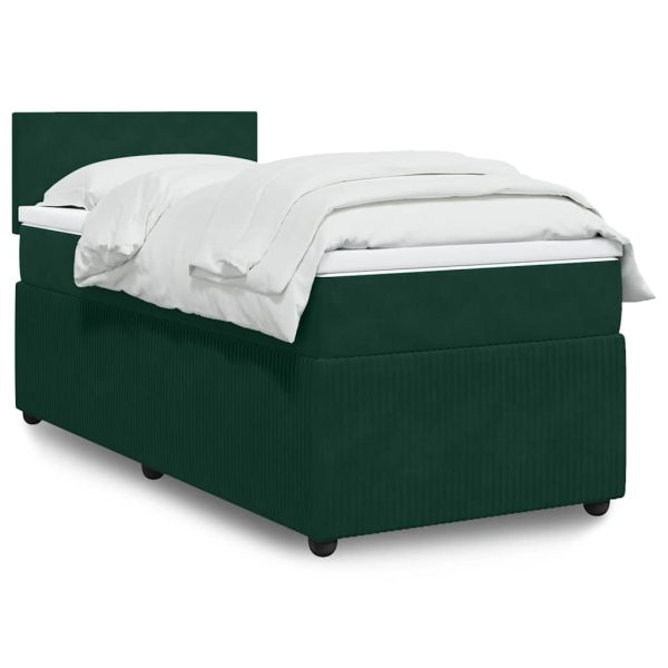 Pat box spring cu saltea, verde închis, 100×200 cm, catifea