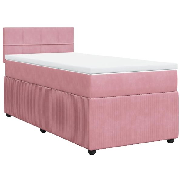 Pat box spring cu saltea, roz, 100×200 cm, catifea
