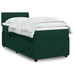 Pat box spring cu saltea, verde închis, 100×200 cm, catifea