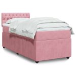 Pat box spring cu saltea, roz, 100×200 cm, catifea