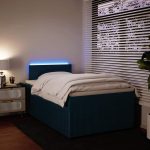 Pat box spring cu saltea, albastru, 120×190 cm, catifea