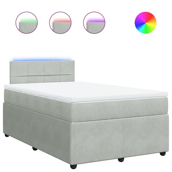 Pat box spring cu saltea, gri deschis, 120×190 cm, catifea