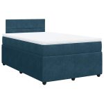 Pat box spring cu saltea, albastru, 120×190 cm, catifea