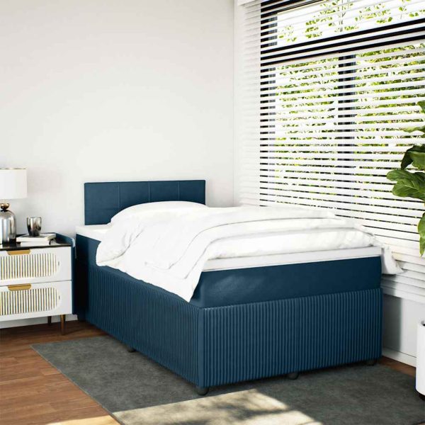 Pat box spring cu saltea, albastru, 120×190 cm, catifea