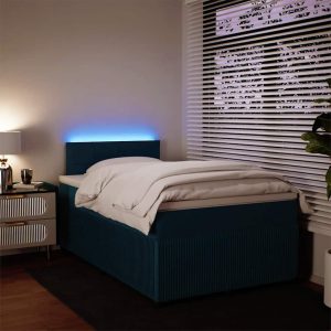 Pat box spring cu saltea, albastru, 120×190 cm, catifea