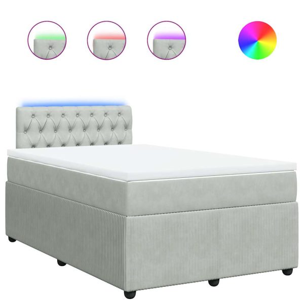 Pat box spring cu saltea, gri deschis, 120×190 cm, catifea
