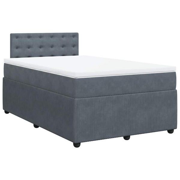 Pat box spring cu saltea, gri închis, 120×190 cm, catifea