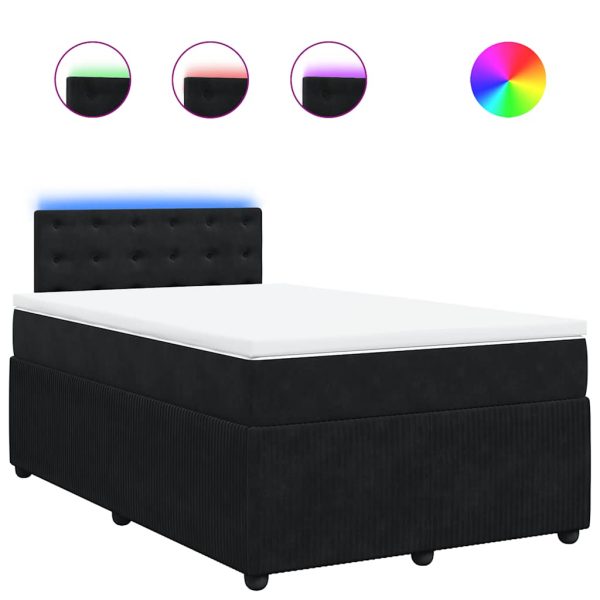 Pat box spring cu saltea, negru, 120×190 cm, catifea