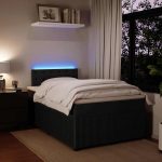 Pat box spring cu saltea, negru, 120×190 cm, catifea