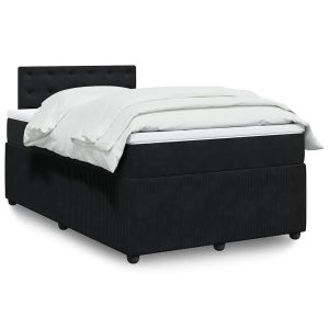 Pat box spring cu saltea, negru, 120×190 cm, catifea