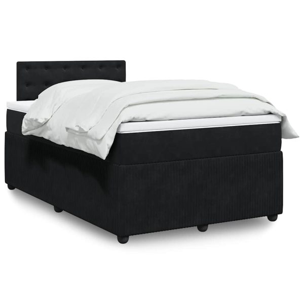 Pat box spring cu saltea, negru, 120×190 cm, catifea