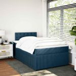 Pat box spring cu saltea, albastru, 120×190 cm, catifea