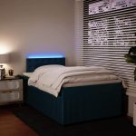 Pat box spring cu saltea, albastru, 120×190 cm, catifea
