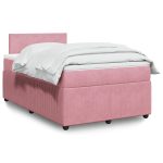 Pat box spring cu saltea, roz, 120×200 cm, catifea