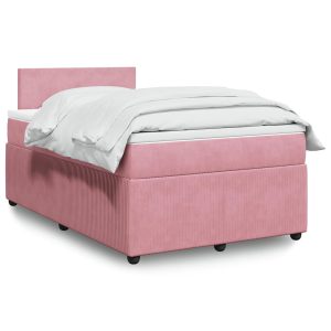 Pat box spring cu saltea, roz, 120×200 cm, catifea