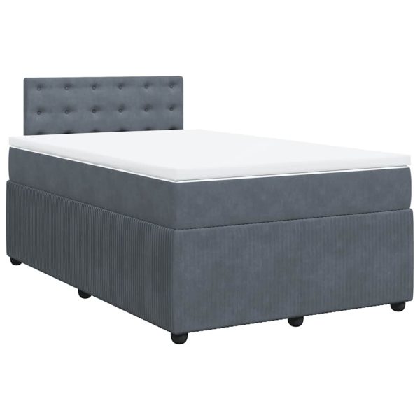 Pat box spring cu saltea, gri închis, 120×200 cm, catifea